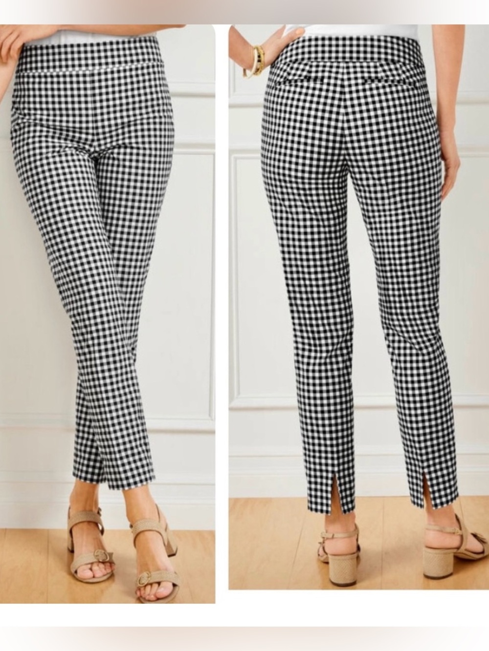Talbots Gingham Plaid Chatham Ankle Pants Black White